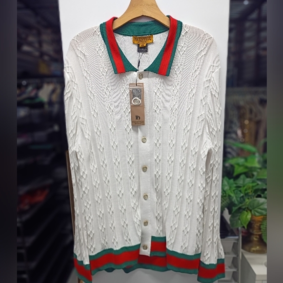 White and Green Cardigan Sweater - Picture 5 of 9